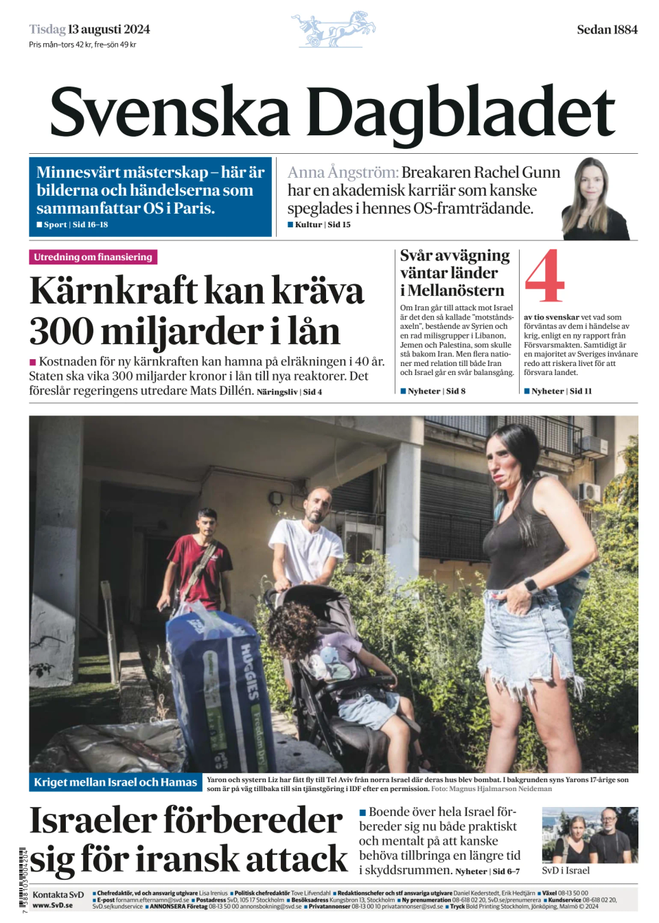 Prima-pagina-Svenska Dagbladet-edizione-di-oggi-20240813